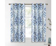 KGORGE Bedruckte Verdunkelungsvorhänge, Aquarell-Laubage Landhausstil W52 x L63 Leaf | Ocean Blue