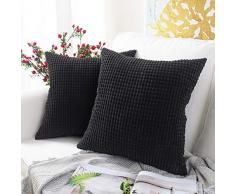 MERNETTE Kordsamt weich dekorative Überwurf-Kissenbezüge, Kissenbezüge, für Sofa, Schlafzimmer, Auto, Stuhl 2 Pieces, 20x20 Granules Black