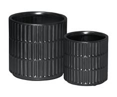 Urban Trends Ceramic Cylindrical Pot with Wide Mouth and Engraved Rectangle Design Body Set of Two Matte Finish Black Topf, schwarz, 2