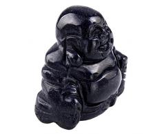 mookaitedecor Happy Buddha Kristall Figur Geschnitzt Statue Pocket Stone Home Dekoration 3,8 cm Blue Sand Stone
