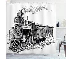 Dampfmaschine Vorhang für die Dusche Set by ambesonne, rustikal Old Train in Country Lokomotive aus Holz Waggons, auf Schiene Road mit Rauch, Stoff Badezimmer Dekor mit Haken, 190,5 cm lang, schwarz und weiß