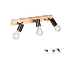 Relaxdays Wandlampe Holz, Retro Lampe für Wand & Decke, E27, 3 Strahler, Metall, Vintage, 7,5x44,5x13 cm, schwarz/natur