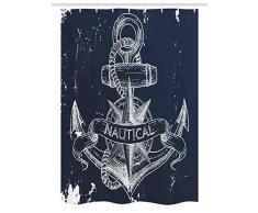 Marine Stall Duschvorhang von ambesonne, Nautical Knot Kompass Anker Muster Sea World Ocean Life Grunge Illustration, Stoff dunkelblau Badezimmer Decor Set mit Haken, weiß, Textil, Multi 1, 54 W By 78 L