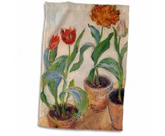 3dRose Handtuch, Motiv Monet, Vintage-Gemälde, 3 Töpfchen Tulpen, Mehrfarbig, 38 x 56 cm