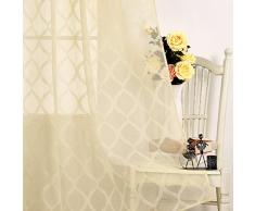 Deconovo Marokkanische Spalier Jacquard Ösenvorhänge für Wohnzimmer 1 Paar, 132 x 160 cm, Beige