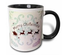 3dRose Vintage Weihnachtsmann Schlitten Reindeer-Two Ton, schwarz, Becher, Keramik, Schwarz/Weiß, 10.16 cm x 7,62 x-Uhr