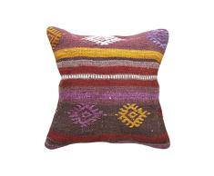 Einzigartige handgefertigt Bezug Kelim Kopfkissen mehrere Designs 100% gewebte Türkei Authentic Boho Home Deco Kissen Colorful Fall versteckter Reißverschluss 16 × 40,6 cm/40 × 40 cm, Wolle und Wollgemisch, Recuerda, 16x16 inches / 40×40 cm aprox