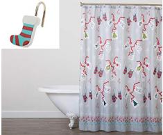 Winter Wonder Lane TinselTown Collection – Strümpfe & Geschenkanhänger, Weihnachtsduschvorhang & Haken-Set, 13-teilig, 178 cm x 183 cm