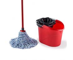 Vileda SuperMocio Wischmop und Eimer aus Mikrofaser und Baumwolle, 28,3 x 40 x 28,5 cm, Blau/Weiß