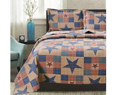Jessy Home Quilts Bettwäsche-Set, für Queen-Size, kariert, Patchwork, wendbar, 3 Stück, 1 Decke, 2 Kissenbezüge King Stern