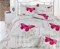 Eponj Home Bettwäsche-Set für Einzelbett 155 x 200 cm Light Cream Beige Fuchsia