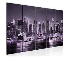 Bilder New York City Wandbild 150 x 60 cm Vlies - Leinwand Bild XXL Format Wandbilder Wohnzimmer Wohnung Deko Kunstdrucke Violett 5 Teilig - MADE IN GERMANY - Fertig zum Aufhängen 612256b