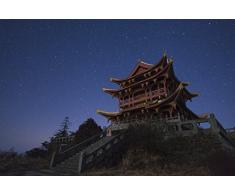 Jeff DaiStocktrek Images Kunstdruck Stars of the Big Dipper and Constellation Löwe über einem Tempel des Mount Emei in China, 17 x 11 cm