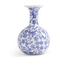 K&K Interiors 16217A-2 Blumenvase, Porzellan, 14,6 cm, Weiß/Blau