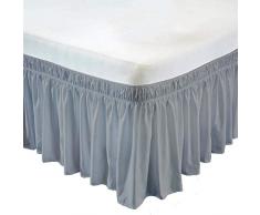 MD Home Deko- und Bett Rock – Drei Stoff Um Seiten Seidig Weich und Falten Free Classic Stylischen Look in Ihrem Schlafzimmer – Poly Baumwolle Elastic Staub Rüschen Queen - 16 inch Hellgrau