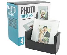 Southern Homewares Set mit 4 Glasuntersetzern und Holzablage – Memories