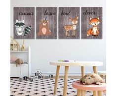 Soaring DR00113 Set aus 4 Eisen Dekorationen Wandbilder für Kinderzimmer Kunst Baby Kinderzimmer Druck Tiere Wanddekoration 20 x 30 cm