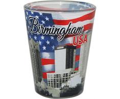 Birmingham Alabama USA Flagge und Skyline Collage Schnapsglas ctm