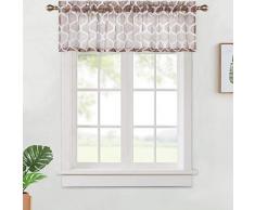 Haperlare 3-teiliges Gardinen-Set für Küche mit Spalier Muster und Volant Set, Stange Tasche, lässige Webart Cafe Badezimmer Vorhänge für kleine Fenster, Polyester, Taupe, Valance| 15 L