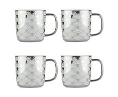 Bia Set of 4 Fan Tassen, Porzellan, Platin, 12 x 9 x 9 cm