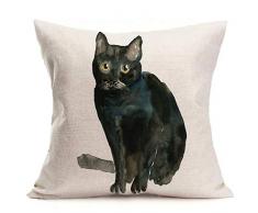 smilyard Black Cat Kissenbezug, Tier, liebenswerte Katze, dekorative Kissenbezüge, Baumwolle Leinen, Ölgemälde, quadratisch, 45,7 x 45,7 cm 18x18 Black Cat 04