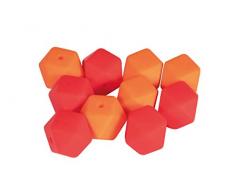 Rayher 14867287 Silikonperlen Hexagon, Rot-Töne, 14 mm ø, Beutel 10 Stück, für versch. Baby-Accessoires wie Schnullerketten, Kinderwagenketten, Greifringe etc.