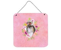 Carolines Treasures Türaufhänger Shih Tzu, rosa Blumen, Wanddekoration, Mehrfarbig