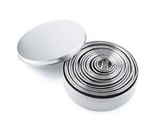 tebery 12 Stück Uni Edge Ausstecher-Set, Heavy Duty Edelstahl rund Ausstecher Set mit Premium Tin Aufbewahrungsbox