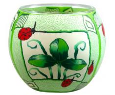 Windlicht Glas Cup Teelichthalter Kerzenhalter GREEN LEAVES Größe 9 x 11 cm als Tischdekoration …