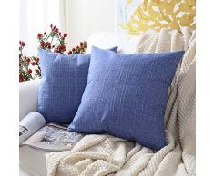 MERNETTE Dekorativer quadratischer Kissenbezug aus Baumwollleinen-Mischgewebe, Dekoration, für Sofa, Couch Bett, Stuhl 18x18 Boy Blue