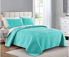 PURE BEDDING Übergroße Tagesdecke - Weiche, leichte Tagesdecke aus Mikrofaser für die ganze Saison (Voll/Königin - Square-Aqua)