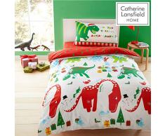 Catherine Lansfield Roarsome Christmas Dino Bettwäsche-Set für Einzelbett, pflegeleicht, Mehrfarbig