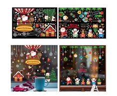Biubee Fensteraufkleber, Weihnachtsmann, Rentier, Schneemann, entfernbar, Vinyl, bunt, zum Selbermachen von Wänden und Türen, 4 Bögen