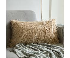 MIULEE Deko New Luxury Serie Merino Style Grün Fell Überwurf Kissen Fall Kissenbezug für Sofa Schlafzimmer Auto 12x20 Fur Brown