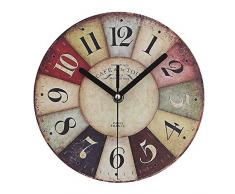 Timelike MDF Holz Wanduhr Vintage Rustikal Country Rund Dekorative Uhr Retro Stil Quarz-Wanduhr 8 inch Bunt