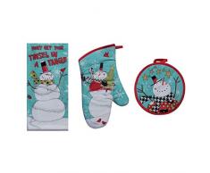 Kay Dee Designs Schneemann Sentiments Weihnachts-Glitzer-Akzente, Baumwoll-Frottee, Ofenhandschuh und runder Topflappen, 3-teiliges Set