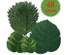 TAIKBA Künstliche Palmenblätter, Party-Dekoration, tropische Pflanzen, künstliche Blätter, Monsterablätter, Dschungelstrand, Party-Dekoration, für Grill, Geburtstag, Hawaii, Safari, Hochzeit, Party 48 Pcs