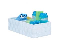 Relaxdays Aufbewahrungskorb klein, rechteckige Stoffbox mit 3 Fächern, Badorganizer Korb, PP, HBT: 10,5x35,5x17cm, weiÃ