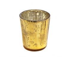 Insideretail Mercury Teelichthalter aus Glas, Vertikal-mit Distressed Gelb Folie, 7cm, 6er Set, Yellow, 7 x 5 x 7 cm, 6-Einheiten