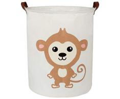 BOOHIT Aufbewahrungskörbe, Leinenstoff, Wäschekorb mit Griffen, Spielzeug-Organizer für Kinderzimmer, Büro, Kinderzimmer, Zuhause Cute Monkey