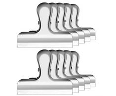 KABB HS-0066 Set mit 10 strapazierfähigen Edelstahl-Chip-Clips, für luftdichte Versiegelung von Kaffee- und Lebensmittelbeuteln, für Küche und Zuhause, Büro, L, Silber