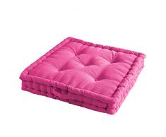 DOUCEUR DINTERIEUR Bodenkissen, 45 x 45 x 10 cm, Baumwolle, einfarbig, Fuchsia, 60 x 60 x 10 cm