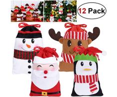 Hemoton Weihnachtsdekorationsbeutel, 24 Stück, Süßigkeitentüte, niedlicher Weihnachtsmann mit Kordelzug, Geschenkbeutel, wiederverwendbar, Stofftasche, Weihnachtsstrumpf, Handtasche, Weihnachtsbaum-Dekoration