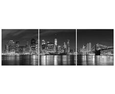 pyradecor New York City Skyline Nacht moderne 3 Panel gedehnt und gerahmt schwarz und weiß Stadtbild Giclée-Kunstdruck auf Leinwand Bilder Gemälde auf Wandbild für Wohnzimmer Schlafzimmer Home Dekorationen