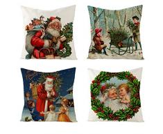 CCXZXF Kissenbezug mit Weihnachtsmann-Motiv, Baumwolle/Leinen, dekorativ, 45,7 x 45,7 cm, 4 Stück Weihnachtsmann A