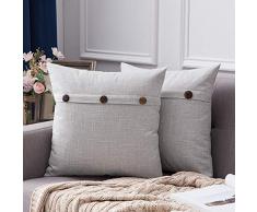 MIULEE Dekorative Lendenwirbel-Kissenbezüge, Landhaus-Stil, Leinen, Kissenbezüge, Vintage-Dekor, Beige für Couch Sofa Schlafzimmer Auto 2 Pieces, 20x20 Three Button-Greyish White
