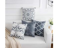 Famibay Dekorative Überwurfkissenbezüge, langlebige Baumwolle Leinen Outdoor Kissenbezüge 18x18 für Couch Sofa Schlafzimmer Auto 4er Pack Pack of 4 18x18 Gray Big Flower