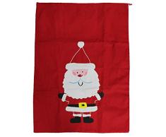 Unbekannt III Weihnachtssack mit Zugband und Weihnachtsmann Motiv, Baumwolle, ca. 76 x 55 cm, rot, für Geschenke und als Deko an Weihnachten, Nikolaus und in der Adventszeit