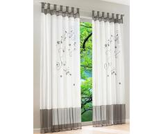livebycare 1 Blumen Stickerei Sheer Fenster Vorhang Panel Fall Behandlung Tippen Top Voile Draperie Raumteiler Partition Dekorative vanlance Querbehang für Office Home Schlafzimmer Hütte 55W*68H Tap Top Floral Gray