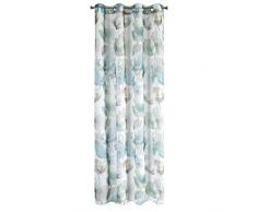 Design91 Blattmuster Blätter Transparent 8 Ösen Weich Vorhänge Gardinen Schlafzimmer Wohnzimmer Lounge Edel, Weiß + Blau, 140X250cm